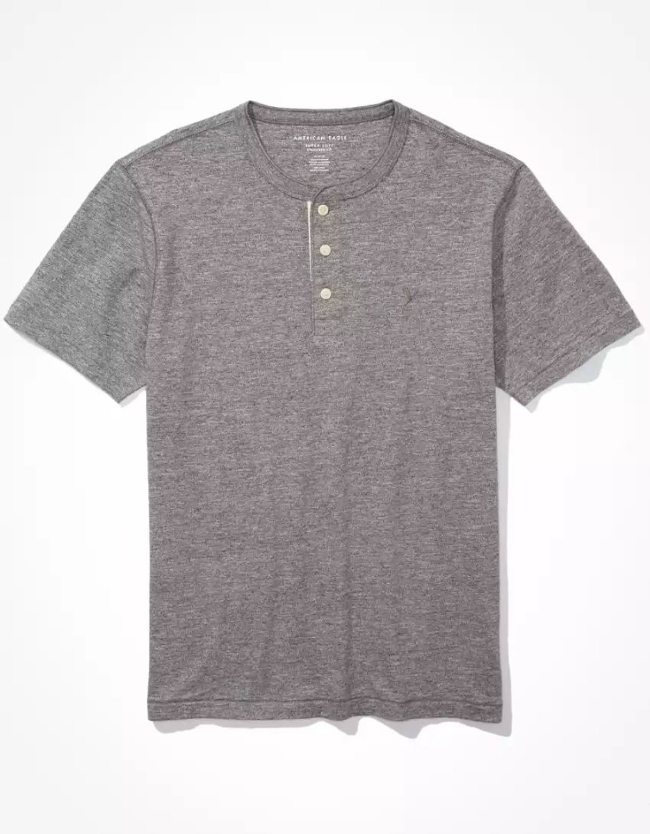 T Shirts American Eagle AE Super Soft Slub Henley Grise Homme | SYM-14646016